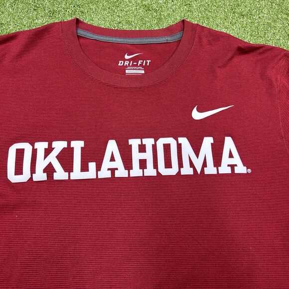 Nike Dri-Fit Men's Red Oklahoma Long Sleeve Activewear Logo Shirt Size Large - Picture 2 of 6